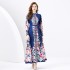 2024 Spring/Summer - Vacation style retro stand up collar single breasted lantern sleeve printed wide swing long dress