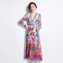 Original in stock | 2024 early spring vacation style temperament design sense V-neck printed long sleeved waist cinching dress