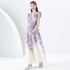 2024 Spring/Summer - Palace style lapel, sleeveless waist, wide skirt, printed long dress