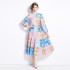 Original in stock | 2024 Spring new contrasting ethnic style retro stand up collar lantern sleeve printed dress