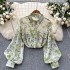 French style high-end floral long sleeved shirt for women's summer lantern sleeves, niche, exquisite, romantic atmosphere design top