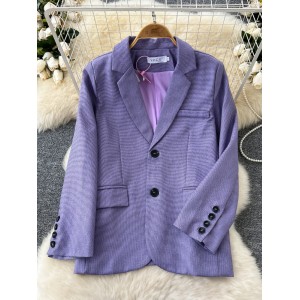 Advanced purple suit jacket for women, 2024 autumn Korean edition versatile casual loose button lapel suit top