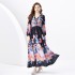 2024 Spring/Summer - Vacation Retro Palace Style V-neck Loose Lantern Short Sleeve Painted Long Dress