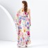 2024 Spring/Summer - Vacation Style One Shoulder Wooden Ear Strap Long Wide Swing Printed Dress