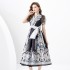 2024 Spring/Summer - Vacation Wrap up Strap Style V-neck Lantern Sleeve Long Retro Printed Dress