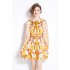 Original Spot | 2024 Early Spring New Printed Retro Collar Fashion Dress Lantern Sleeve High Waist A-line Skirt