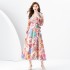 2024 Early Spring - Vacation Wrap V-neck Lantern Sleeve Long Printed Dress