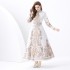 2024 Vacation - Palace style stand up collar lantern sleeve single placket printed long lace dress