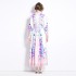 Original shooting | 2024 spring/summer new style temperament lapel slim fit medium long printed shirt collar dress