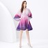 2024 Vacation - Vacation style V-neck flared sleeve pleated wave edge short gradient print mini dress