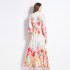 Original in stock | 2024 early spring new palace style stand up collar flower dress with single breasted design, long skirt