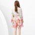 2024 Vacation - Countryside style V-neck lantern sleeve wavy edge painted mini print dress two-piece set