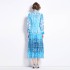 Original Spot | 2024 Spring New Ethnic Style Retro Standing Collar Lantern Sleeve Printed Dress