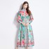 Original in stock | 2024 spring/summer floral ethnic style retro stand up collar lantern sleeve printed dress