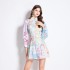 Original Spot | 2024 Spring/Summer Style Skirt Splicing Printed Long Sleeve Slimming Retro Medium Length Dress