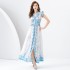 2024 Early Spring - Palace Style V-neck Sleeveless Waist Wide Skirt Printed Long Dress