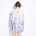 Original Spot | 2024 Spring New Fresh Flower Ear Edge Standing Collar Lantern Sleeve Printed Dress