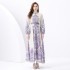 2024 Vacation - Palace style Retro Stand up Collar Single breasted Printed Wide Swing Long Dress