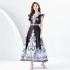 2024 Early Spring - Retro Palace Style V-neck Little Flying Sleeve Waist Wide Swing Printed Long Dress