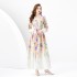 2024 Spring/Summer - Vacation Style V-neck Lantern Sleeve Wave Edge Vintage Printed Dress