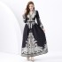 2024 Vacation - Palace Style V-neck Lantern Sleeve Wave Edge Vintage Printed Dress