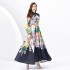 2024 Spring/Summer - Vacation style stand up collar single breasted palace style printed wide swing long dress