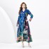 2024 Spring/Summer - Vacation Retro Palace Style V-neck Loose Long Sleeve Tropical Plant Printed Dress