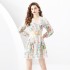 2024 Spring/Summer - Lace Vacation Style V-neck Lantern Sleeve Hundred Fold Printed Short Mini Dress