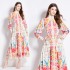 Original in stock | 2024 spring/summer floral ethnic style retro stand up collar lantern sleeve printed dress