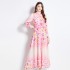 Original Spot | 2024 Spring Ethnic Style Retro Positioning Printed Shirt Lantern Long Sleeve High Waist Dress