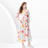 2024 Spring/Summer - Vacation style retro V-neck diagonal cut single breasted printed wide swing long dress