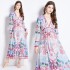 Original in stock | 2024 early spring vacation style temperament design sense V-neck printed long sleeved waist cinching dress