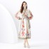 2024 Vacation - Resort Wrap Strap Style V-neck Lantern Sleeve Long Retro Printed Dress