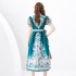 2024 Spring/Summer - Vacation Wrap up Strap Style V-neck Lantern Sleeve Long Retro Printed Dress