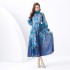 2024 Vacation - Countryside style stand up collar lantern sleeves wave side length retro printed dress two-piece set