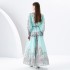 2024 Early Spring - Palace style stand up collar lantern sleeve wave side length retro printed dress