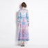 Original in stock | 2024 early spring vacation style temperament design sense V-neck printed long sleeved waist cinching dress