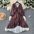 European and American style 2024 autumn new item niche high-end feeling waist collection temperament V-neck split ruffle edge printed dress