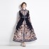 Original in stock | 2024 early spring new palace style lapel dress with buckle design, long skirt