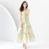 2024 Spring/Summer - Palace style lapel, sleeveless waist, wide skirt, printed long dress