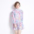 Original in stock | 2024 early spring temperament skirt patchwork print long sleeved slimming retro short dress