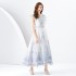 2024 Early Spring - Retro Palace Style V-neck Little Flying Sleeve Waist Wide Swing Printed Long Dress