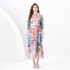 2024 Spring/Summer - Palace style lapel lantern sleeve wave side length retro printed dress