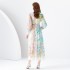 2024 Early Spring - Vacation style stand up collar lantern sleeves wave side length retro printed dress