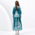 2024 Spring/Summer - Palace style stand up collar lantern sleeves wave side length retro printed dress