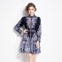 Original in stock | 2024 early spring temperament skirt patchwork print long sleeved slimming retro mid length dress