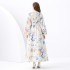 2024 Vacation - Lace V-neck flared sleeve pleated cardigan printed long dress