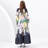 2024 Spring/Summer - Vacation style stand up collar single breasted palace style printed wide swing long dress