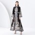 2024 Early Spring - Palace style stand up collar flared sleeve printed long lace dress