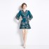 Original Spot | 2024 Spring/Summer Vacation New Deep Blue Strap Belt Retro Printed Dress